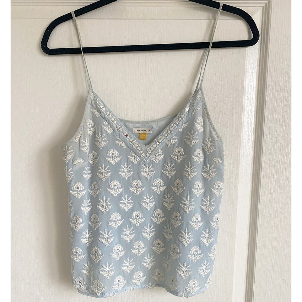 Anthropologie | Leifsdottir Light Blue Embroidered Mirror Cropped Tank (8)